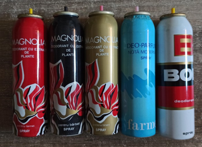 Lot 5 doze de deodorant Farmec, perioada comunista// Magnolia, BOB, Deo