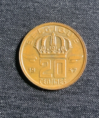 Moneda 20 centimes 1957 Belgia foto