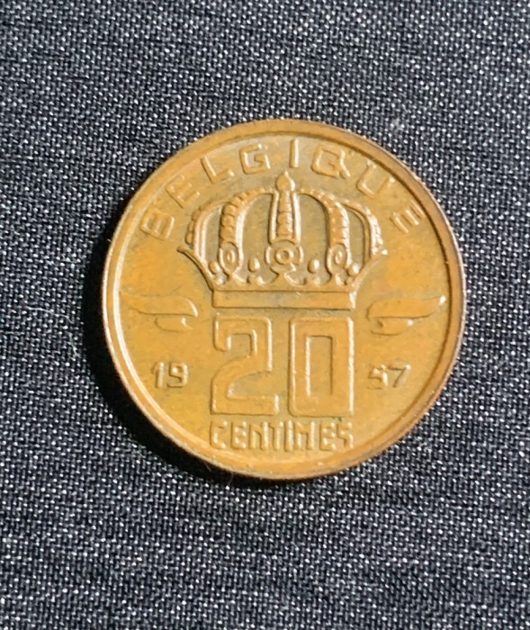 Moneda 20 centimes 1957 Belgia