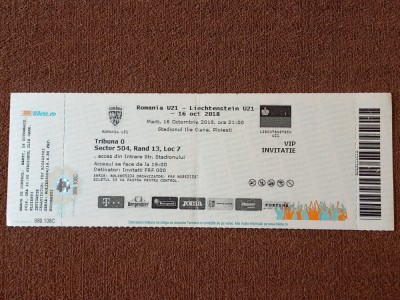 Bilet meci fotbal ROMANIA U21 - LIECHTENSTEIN U21 (16.10.2018) foto