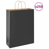 vidaXL Pungi de h&acirc;rtie 250 buc cu m&acirc;nere negre 32x12x42 cm