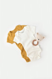 Cumpara ieftin Set 2 body-uri bebe unisex din bumbac organic si modal - Mustar/Ecru, BabyCosy (Marime: 9-12 luni)