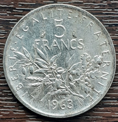 (A549) MONEDA DIN ARGINT FRANTA - 5 FRANCS 1963, SEMANATOAREA, 12 GRAME, AG 835 foto