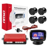 Set senzori de parcare AMiO cu afisaj LED grafic, 4 senzori negri, 12V, raza 0-2,5 m, 40KHz, diametru montaj 22 mm