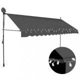 Copertina retractabila manuala cu LED, antracit, 350 cm, poliester, protectie UV, terasa, balcon, gradina