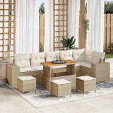 VidaXL Set de canapele de grădină cu 10 piese, cu perne bej din rattan poliesteric Acacia