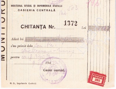 AMS - CHITANTA NR. 1372 ANUL 1945 foto