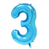Balon din folie flippy, cifra 3, 81 cm, pentru aer sau heliu, albastru