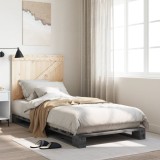 VidaXL Cadru de pat cu tăblie, gri, 90x200 cm, lemn masiv de pin