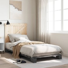 vidaXL Cadru de pat cu tăblie, gri, 90x200 cm, lemn masiv de pin 3281562