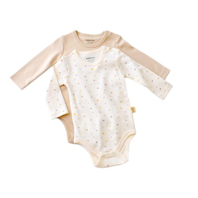 Set 2 body-uri cu maneca lunga bebe unisex -100% bumbac organic - Ecru cu buline, BabyCosy (Marime: 0-3 Luni) foto