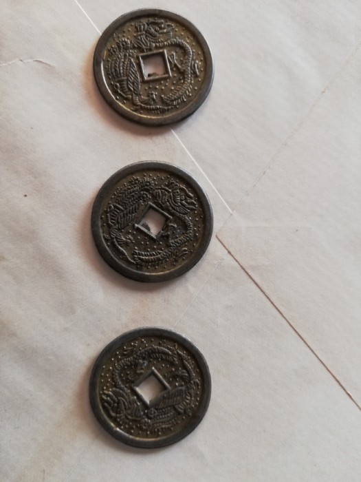 Lot 3 monede Japonia, diam. 25 mm. sfarsit sec. XIX, stare foarte buna