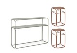 Cumpara ieftin Set consola, 2 masute cafea otel maro verde salvie Clarity 2 x 30x30x50h; 105x32x77h