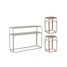 Set consola, 2 masute cafea otel maro verde salvie Clarity 2 x 30x30x50h; 105x32x77h