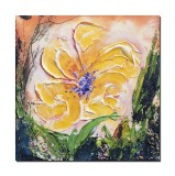 Cumpara ieftin Tablou impasto pictat manual, Floare galbena, 30x30cm acril pe panza in cutit, Kenny Varniote