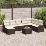 Cumpara ieftin Set de canapele pentru grădină cu pernă 9 pcs Maro Rattan poli