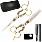 Set Profesional de Coafură WOLF: Foarfece, Dezgrosare, Husă Elegantă &amp;amp; Piepteni Offset, 6,0 inch Lumens+