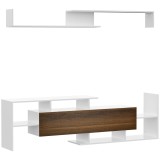 HOMCOM Dulap TV cu Poliță de Perete, Rafturi Deschise și Dulap &Icirc;nchis pentru Sufragerie și Dormitor, 153,6x25x42 cm, Alb | Aosom Romania