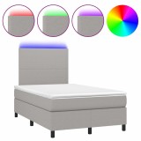 Cumpara ieftin Pat cu arcuri, saltea si LED, gri deschis, 120x200 cm, textil