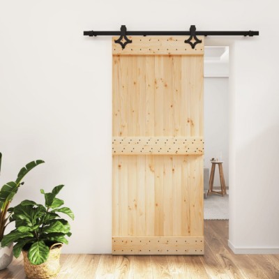 Ușă glisantă cu set feronerie, 90x210 cm, lemn masiv de pin foto