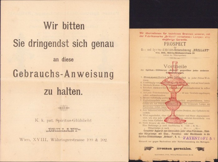 A1420 Lot de 2 reclame la lampă cu petrol austro-ungară, cca secolul al XIX-lea