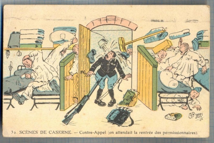 AX 80 CP VECHE INTERBELICA-UMORISTICA MILITARA- SCENE DE CAZARMA- CONTRA-APEL