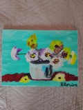 TABLOU PE PANZA CU SASIU NOU 30X40 CM VAS CU FLORI ACRILIC PRET 50 LEI NEGOCIABIL