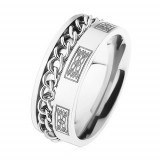 Inel din oțel cu lanț, culoare argintie, ornamente - Marime inel: 65