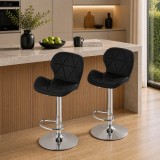 Cumpara ieftin Set 2 scaune de bucatarie/bar, Artool, West, rotativ, piele ecologica neagra, picior metal argintiu, 46x48.5x90-111 cm