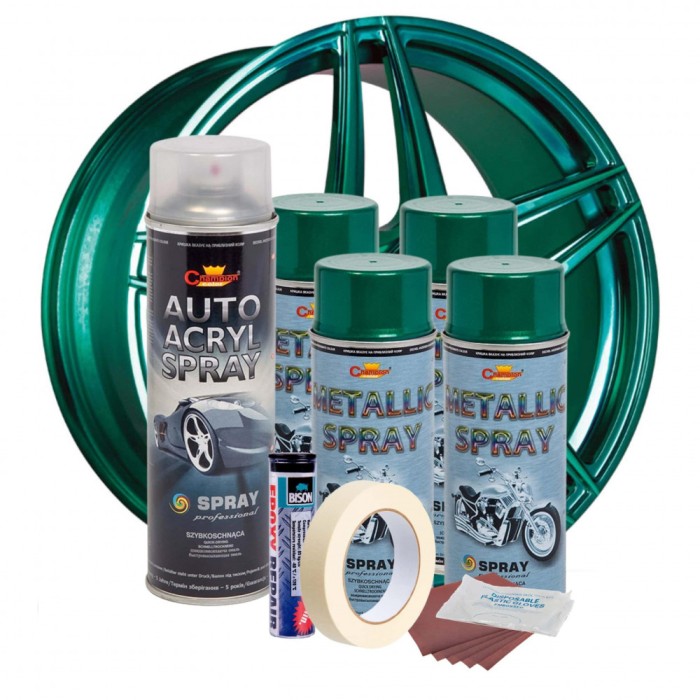 Kit complet reparatie si vopsire jante culoare Verde Metalizat, V4 FAVLine Selection
