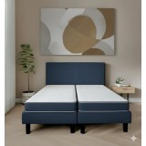 Pat Milano Premium din Lemn Masiv - 160&times;200 cm Albastru / Pat + Saltea