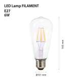 Bec decorativ cu filament Led 6w e27 lumina calda