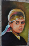 Tablou portret portret fata cu basma galbena ,semnat Cimpoesu, Portrete, Ulei, Realism
