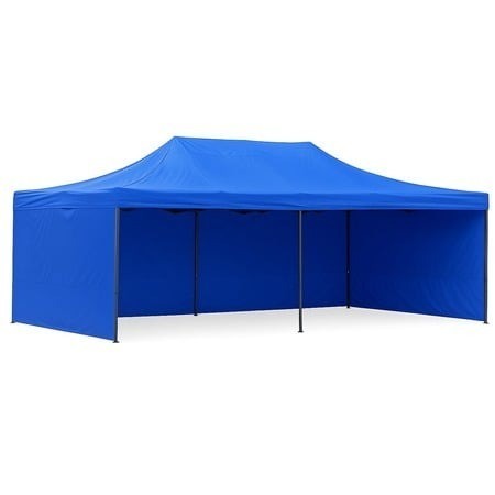 Cort tip pavilion, 3x6 m, perete lateral de 12 m, pliabil, poliester impermeabil, albastru
