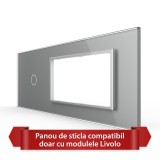Cumpara ieftin Panou din Sticla Livolo cu 1 Intrerupator si 2 Prize, Standard Italian 6/7M, Gri
