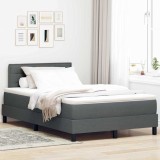 Pat cu Arcuri cu Saltea &amp; LED Gri &Icirc;ntunecat 120x190 cm Țesătură