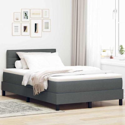 vidaXL Pat boxspring cu saltea Gri &amp;icirc;nchis 120 x 200 cm țesătură 3338602 foto