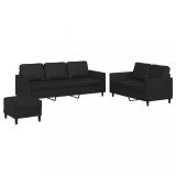 Cumpara ieftin Set de canapele cu perne, 3 piese, negru, piele ecologica