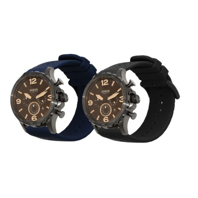 Set 2 Curele Kwmobile pentru Fossil Q Machine, Negru/Albastru inchis, Silicon, KWM0000253O001C foto