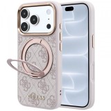 Husa MagSafe pentru Apple iPhone 18 Pro / 17 Pro, Guess, Ring Stand 360 4G Classic Logo, Roz