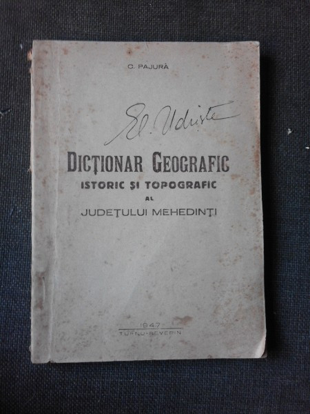 Dictionar geografic, istoric si topografic al judetului Mehedinti - C. Pajura
