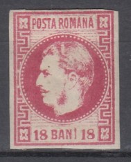 ROMANIA 1868 LP 24 REGELE CAROL I CU FAVORITI 18 BANI ROSU GUMA ORIGINALA SARNIERA foto
