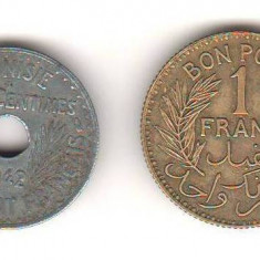 SV * Tunisia 10 CENTIMES 1942 si 1 FRANC 1941 * Protectoratul Francez WWII
