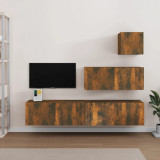 VidaXL Set dulapuri TV, 4 piese, stejar fumuriu, lemn prelucrat