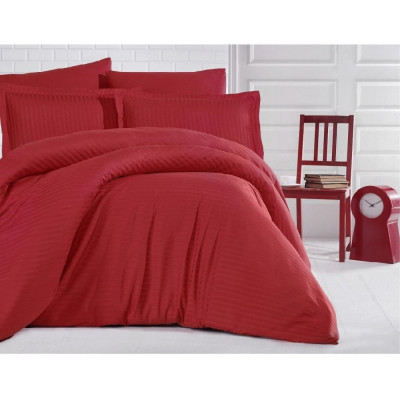 Cearsaf de pat cu elastic din damasc, densitate 130 g/mp, Rosu foto