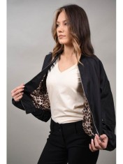 GEACA BOMBER NEGRU CU INTERIOR ANIMAL PRINT FRINCO TALIE UNICA Negru
