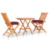Set bistro 3 piese cu perne bordo, lemn masiv de tec