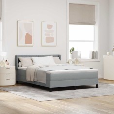 vidaXL Pat boxspring cu saltea cu saltea Gri deschis 140 x 190 cm