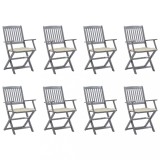 vidaXL Scaune pliabile de exterior cu perne, 8 buc., lemn masiv acacia 3078279