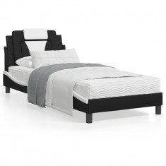 vidaXL Cadru de pat cu tăblie, alb/negru, 80x200 cm, piele ecologică